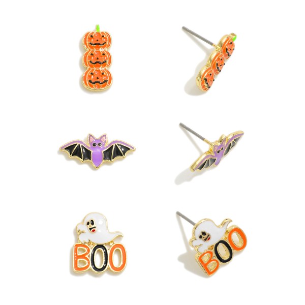 Set of Three Enamel Halloween Themed Stud Earrings

- Approximately .5" L