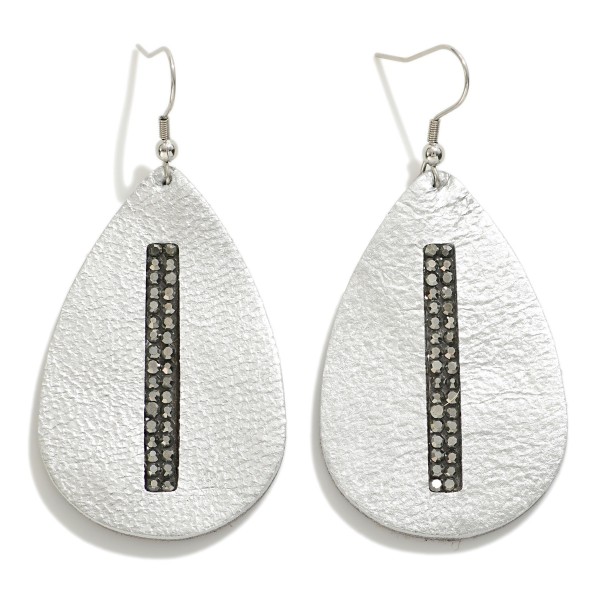 Leather Teardrop Earring With Rhinestone Details

- Approximately 2.5" L