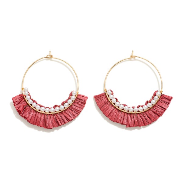 Wholesale dainty Circular Drop Earring Pearl Raffia Tassel Detail L