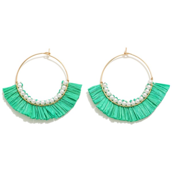 Wholesale dainty Circular Drop Earring Pearl Raffia Tassel Detail L