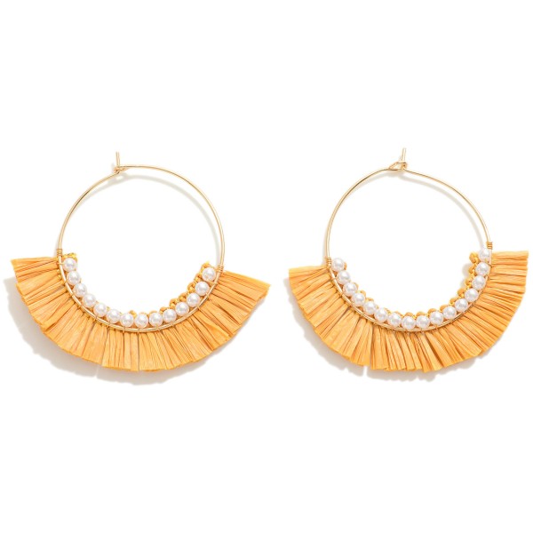 Wholesale dainty Circular Drop Earring Pearl Raffia Tassel Detail L