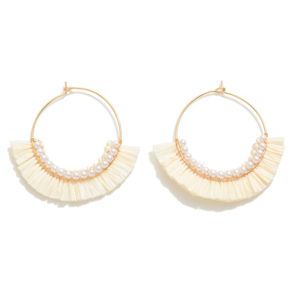 Wholesale dainty Circular Drop Earring Pearl Raffia Tassel Detail L