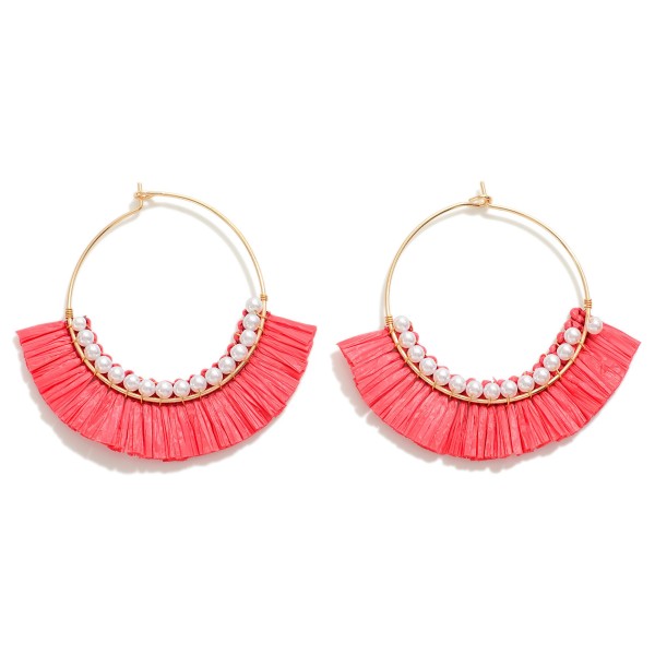 Wholesale dainty Circular Drop Earring Pearl Raffia Tassel Detail L