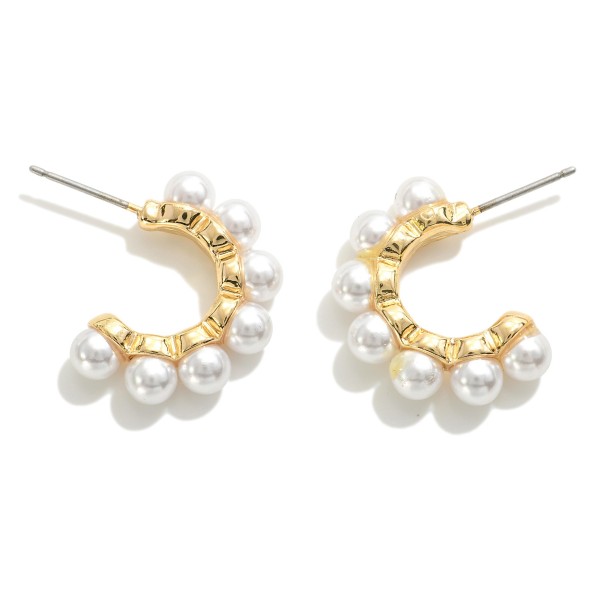 Wholesale pearl Studded Huggie Hoop Earrings D