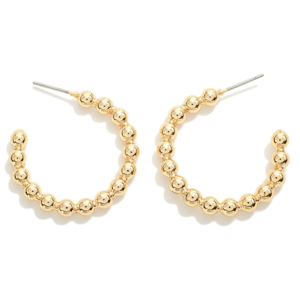 Fixed Metal Stud Bead Hoop Earrings
- Approximately 1" D