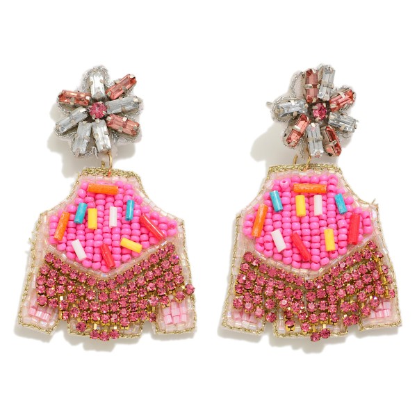 Seed Beaded And Rhinestone Birthday Sweater Drop Earrings

- Approximately 2.5" L