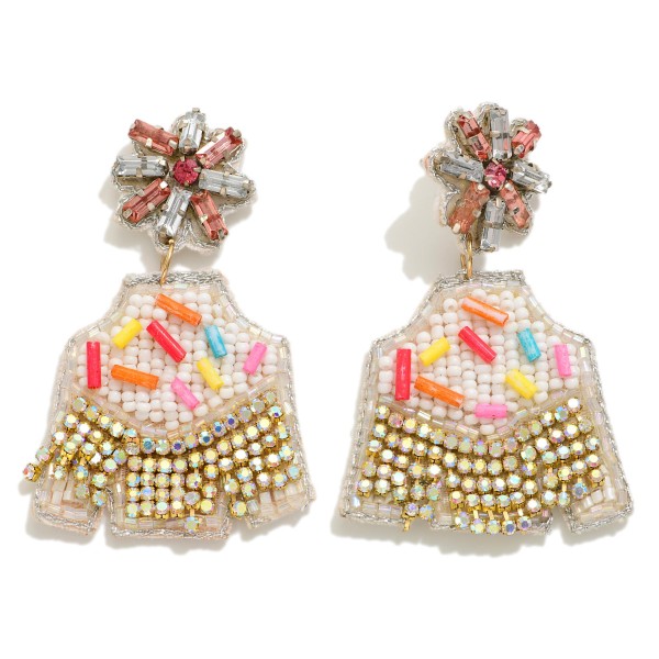 Seed Beaded And Rhinestone Birthday Sweater Drop Earrings

- Approximately 2.5" L