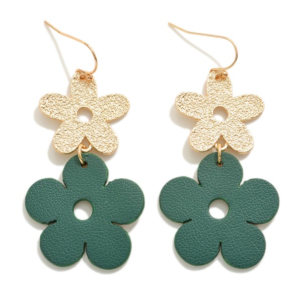 Wholesale dimpled Metal Leather Cut Flower Drop Earrings L
