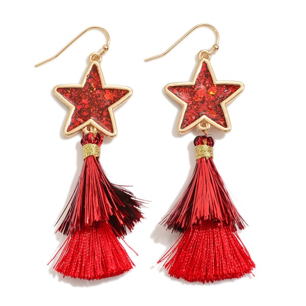 Wholesale glitter Star Drop Earring Layered Tassel Detail L