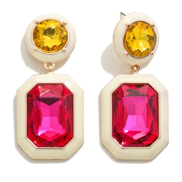 Crystal Drop Earrings With Two Tone Enamel Edging 

- Approximately 2.25" L
- Hypoallergenic Titanium Post 