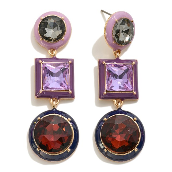 Wholesale linked Crystal Drop Earring Enamel Edge Detail L Hypoallergenic Titani