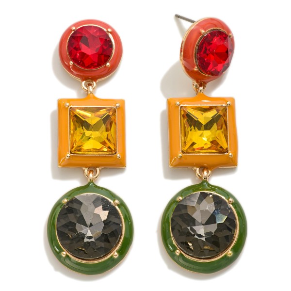 Wholesale linked Crystal Drop Earring Enamel Edge Detail L Hypoallergenic Titani