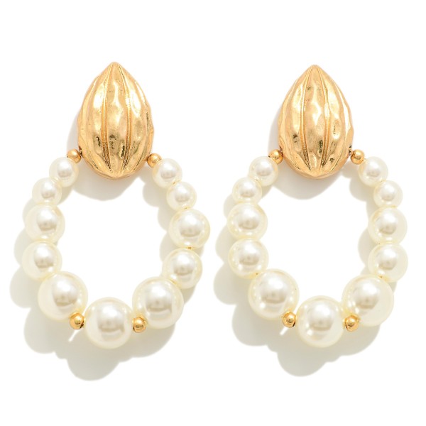 Wholesale gold Statement Pearl Hoop Drop Earring L Hypoallergenic Titanium Post