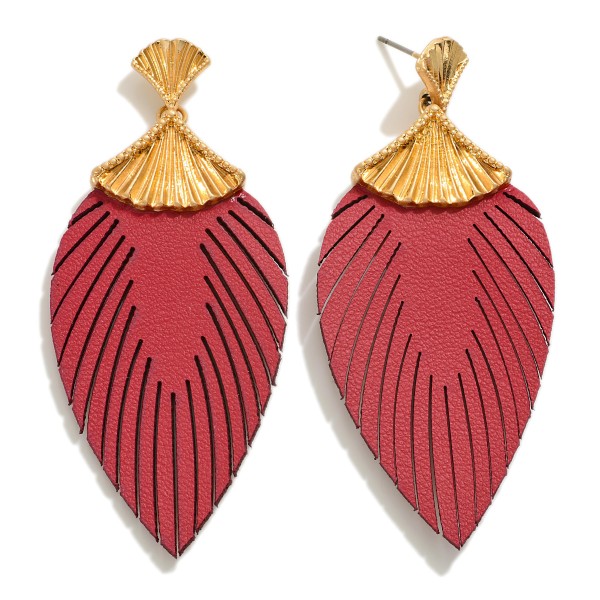 Wholesale teardrop Feathered Leather Post Drop Earrings Hypoallergenic Titanium