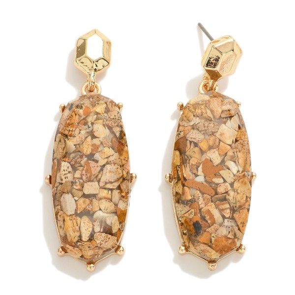 Wholesale resin Stone Pebble Drop Earring Hypoallergenic Titanium Post L