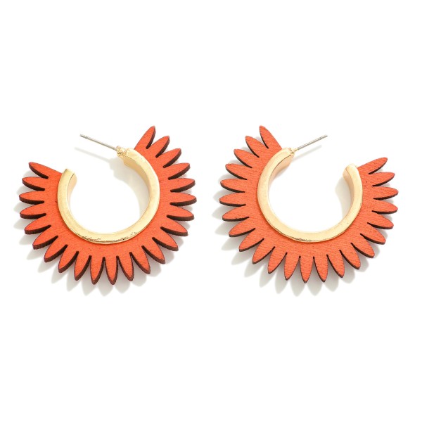 Wholesale wood Cut Sunburst Drop Hoop Earrings L