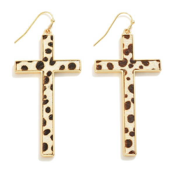 Animal Print Inlay Cross Drop Earrings

- Approximately 2.5" L