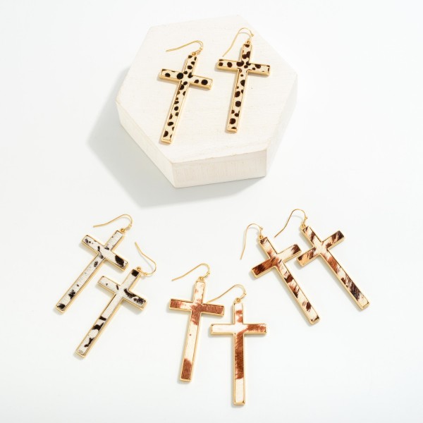 Animal Print Inlay Cross Drop Earrings
- Approximately 2.5" L