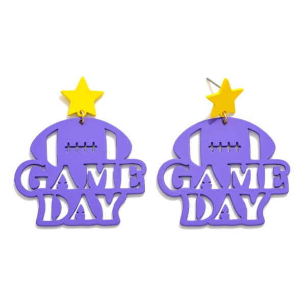 Wholesale game Day Football Drop Earrings Star Posts L
