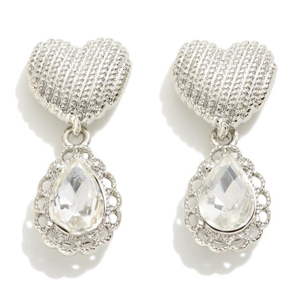 Heart Drop Earring With Rhinestone Dangle Detail 

- Approximately 1" L