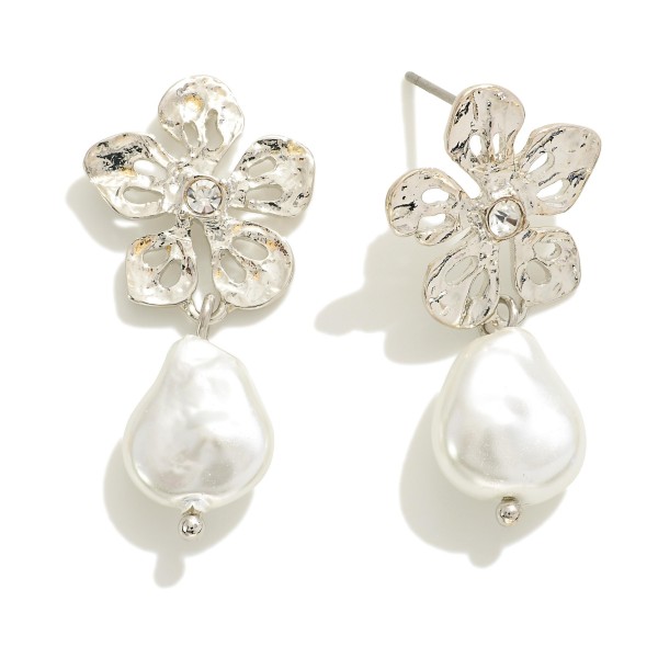 Metal Flower Drop Earring With Pearl Dangle

- Approximately 1.25" L