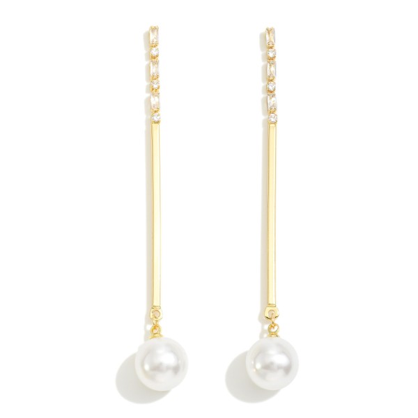 Wholesale long Pearl Drop Earrings Rhinestone Accents L