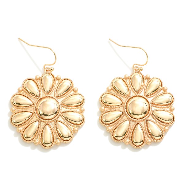 Metal Tone Flower Drop Earrings

- Approximately 1.5"L