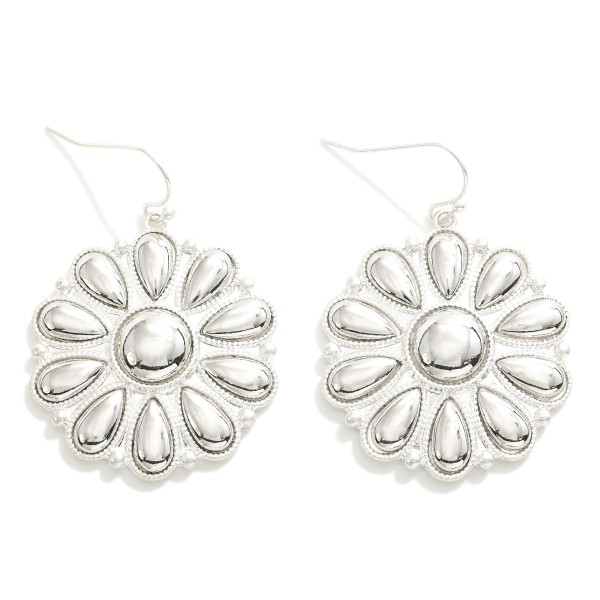 Metal Tone Flower Drop Earrings

- Approximately 1.5"L