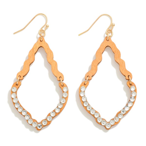 Wholesale wood Cut Teardrop Earring Rhinestone Stud Details L