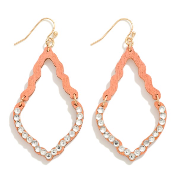 Wholesale wood Cut Teardrop Earring Rhinestone Stud Details L