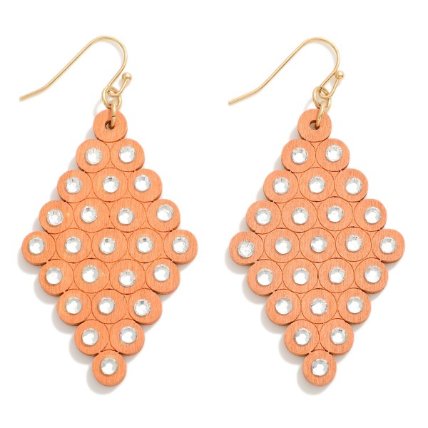 Wholesale wooden Teardrop Earring Rhinestone Accent L