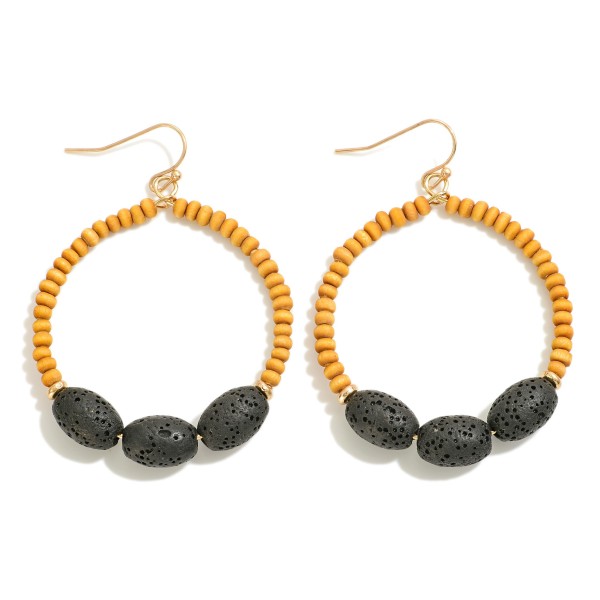 Wood Beaded Circular Drop Earring With Dimpled Accent Beads

- Approximately 1.75" L