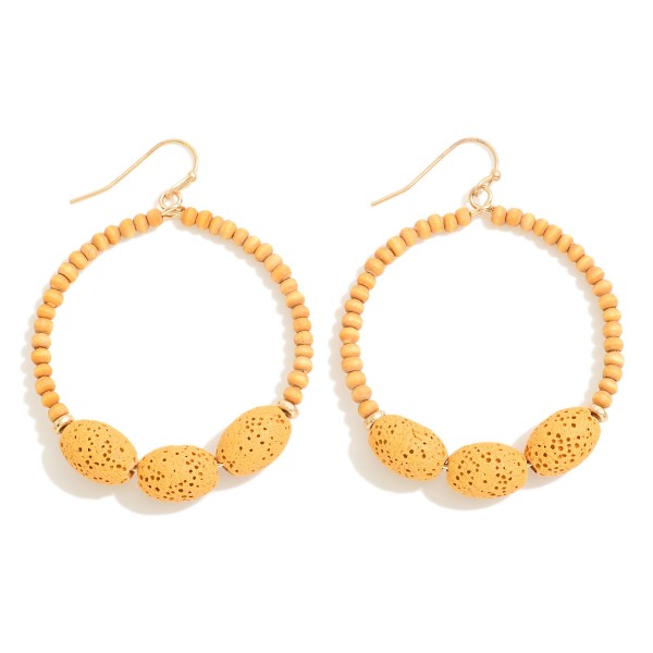 Wholesale wood Beaded Circular Drop Earring Dimpled Accent Beads L