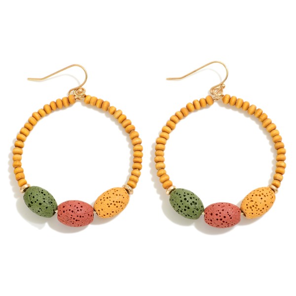 Wholesale wood Beaded Circular Drop Earring Dimpled Accent Beads L