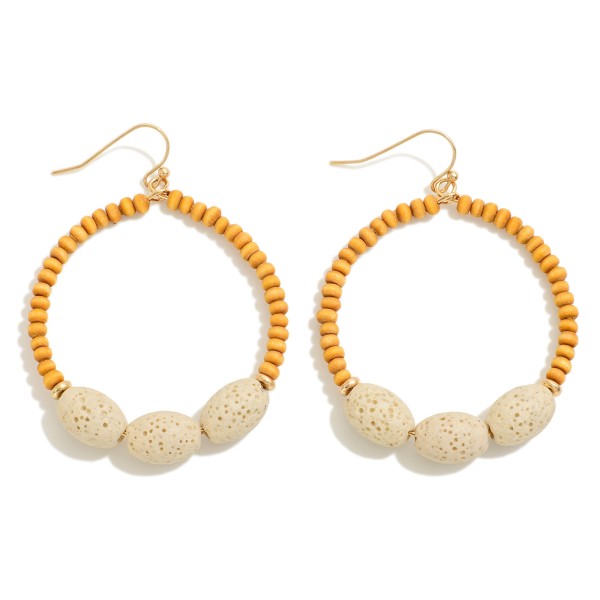 Wholesale wood Beaded Circular Drop Earring Dimpled Accent Beads L