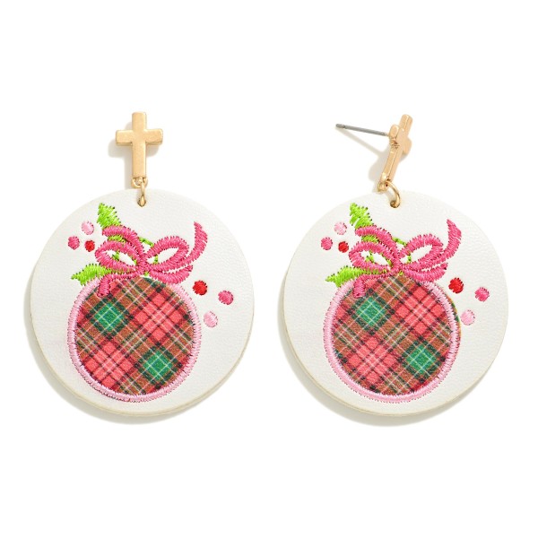 Christmas Ornament Embroidered Leather Drop Earring

- Approximately 2.25" L