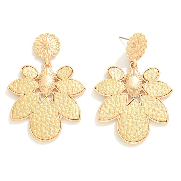Wholesale leather Petal Inlay Drop Earrings L
