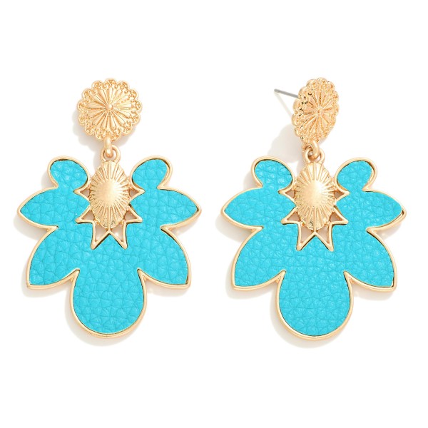 Leather Petal Inlay Drop Earrings

- Approximately 2.25" L