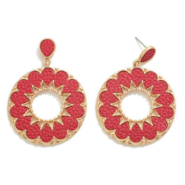 Wholesale circular Drop Earring Leather Accent Inlay L