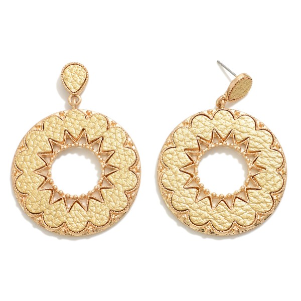 Wholesale circular Drop Earring Leather Accent Inlay L