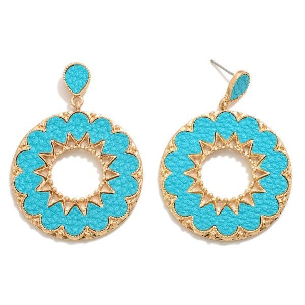Wholesale circular Drop Earring Leather Accent Inlay L