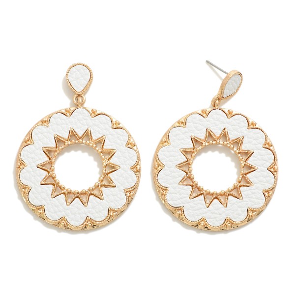 Wholesale circular Drop Earring Leather Accent Inlay L