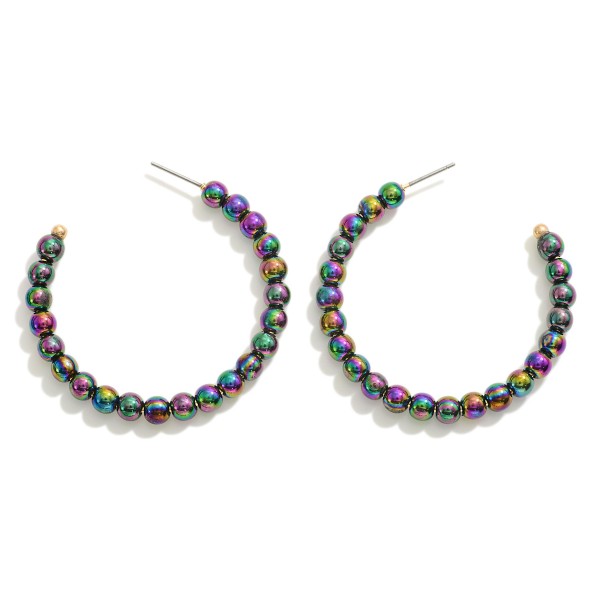 Wholesale dainty Pearlescent Beaded Drop Hoop Earring L