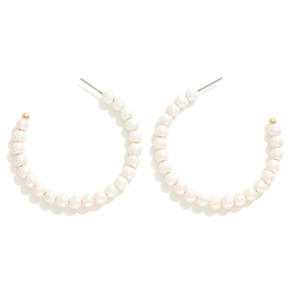 Wholesale dainty Pearlescent Beaded Drop Hoop Earring L