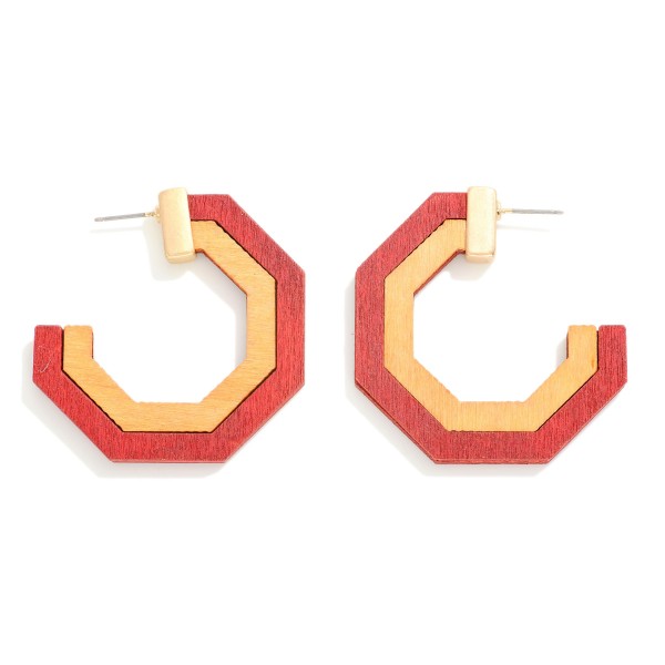 Wholesale simple Octagon Wood Hoop Drop Earring L