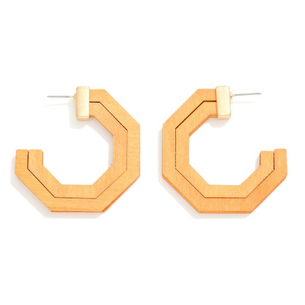 Wholesale simple Octagon Wood Hoop Drop Earring L