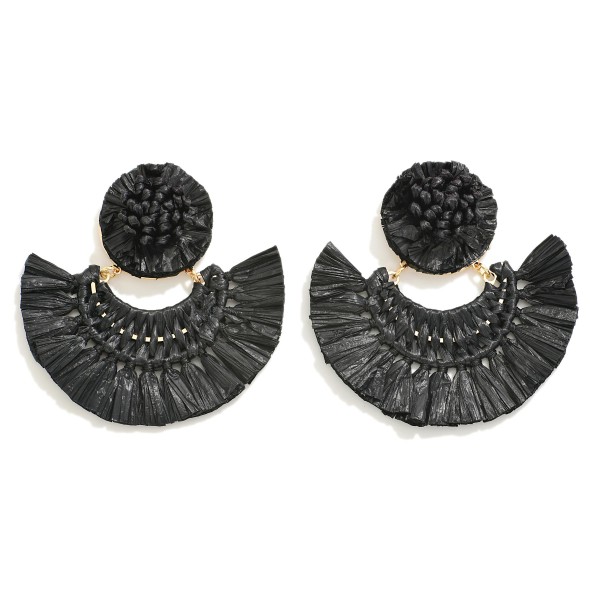 Wholesale raffia Woven Drop Earring Fanned Tassel Detail L