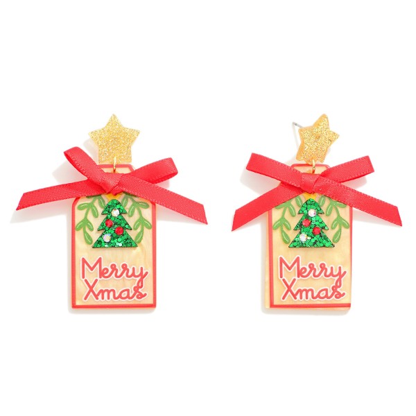 Wholesale acrylic Glitter Merry Xmas Drop Earring L