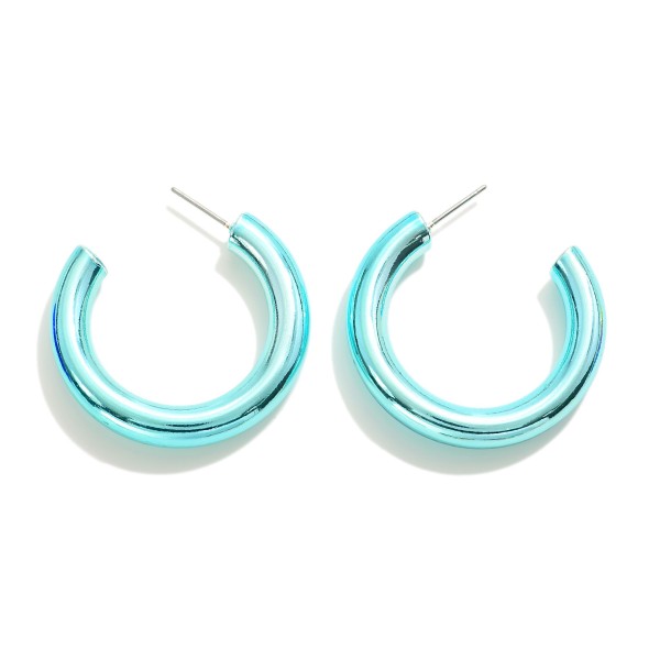 Simple Metallic Drop Hoop Earrings

- Approximately 1.25" L