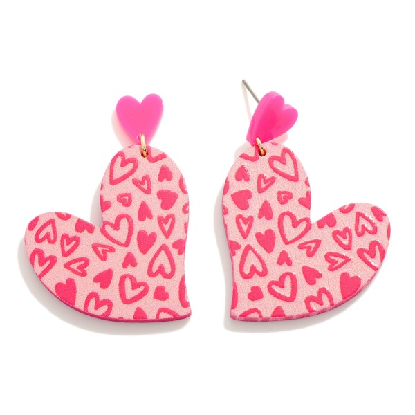 Wood Heart Drop Earring Featuring Heart Print 

- Approximately 2" L 
- Hypoallergenic Titanium post